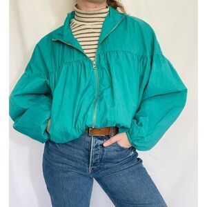 Free People | Teal Retro Zip-Up Windbreaker Bomber Jacket